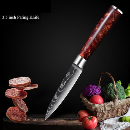 Premium Cutlery | Damascus Steel | with Red Resin Handles Kitchen Knives Set | Ectron Online