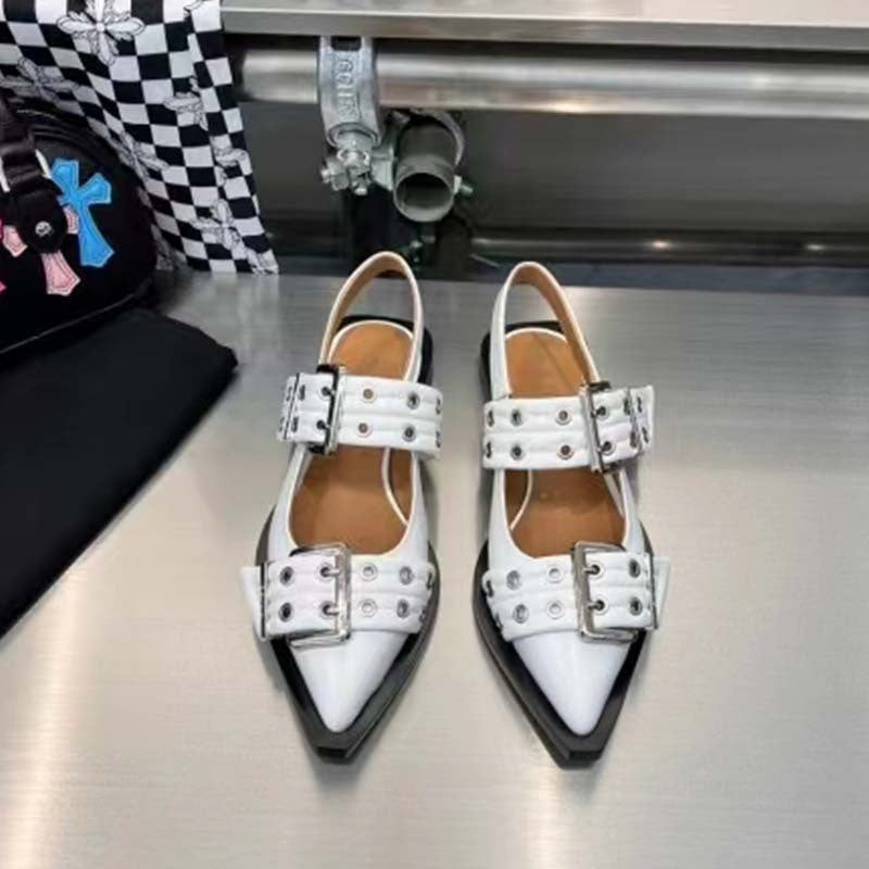 Pointed Toe Leather Mules – Flat Sandals with Belt Buckle Pointed Toe Belt Buckle Mules Leather Fl | Ectron Online