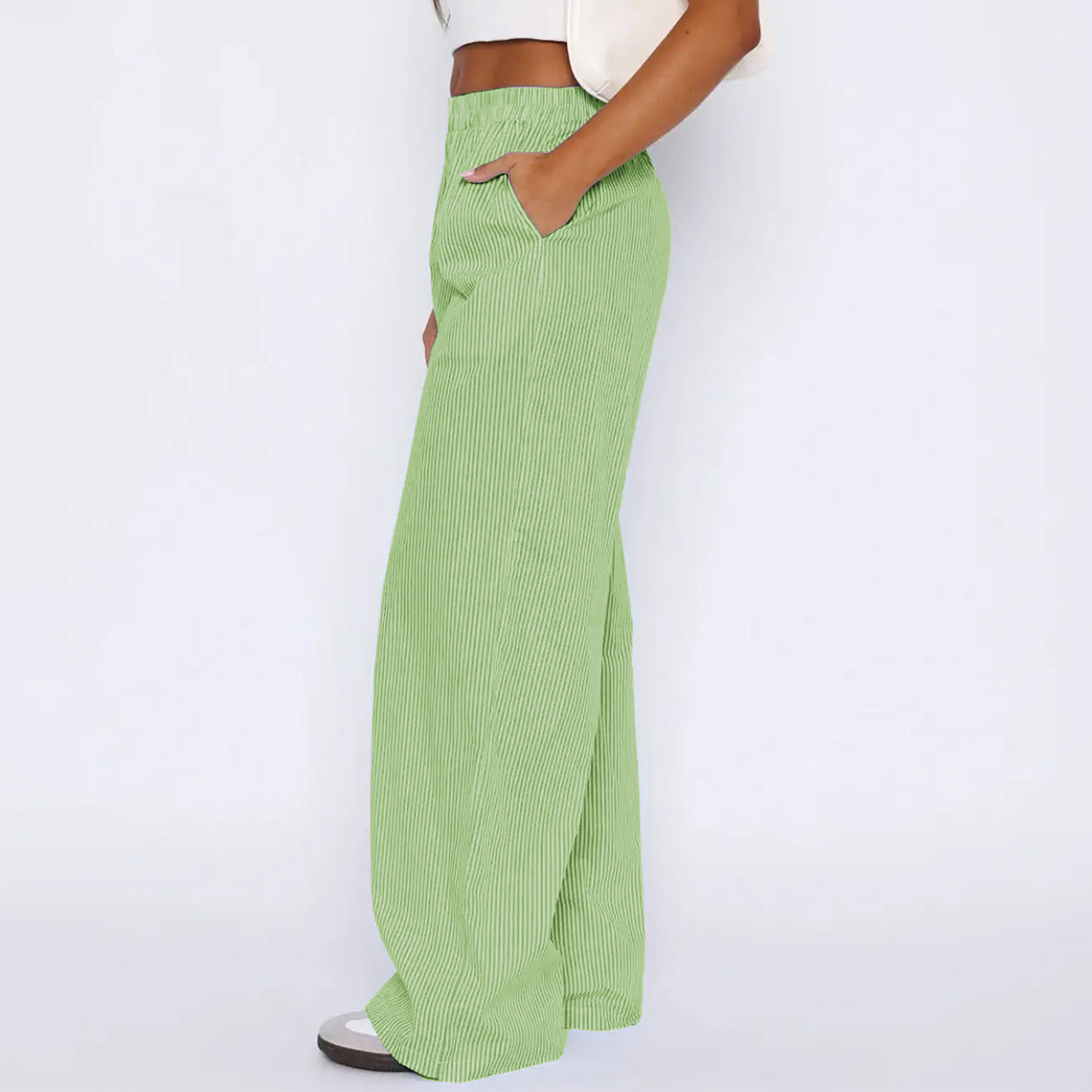 Women's Striped Wide-Leg Trousers Striped Trousers With Pockets Ins Fashio | Ectron Online
