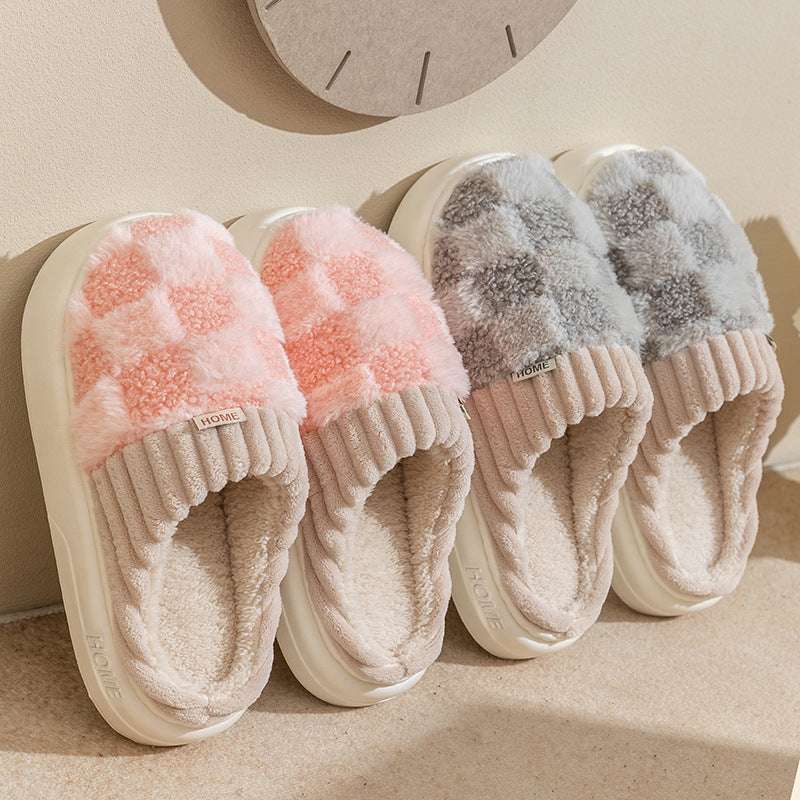 Plaid Plush Slippers – Warm Indoor Shoes for Women & Couples Plaid Plush Slippers Women's Indoor Plus | Ectron Online