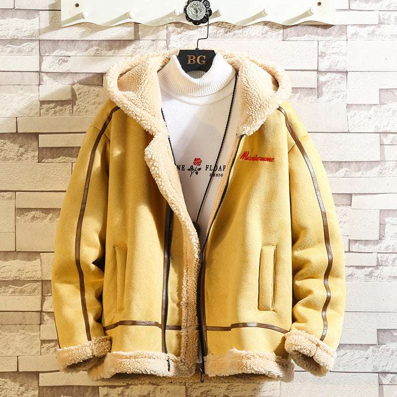 Men's Fashion Hooded Lamb Wool Jacket Fashion Lamb Wool Hooded Casual Men's Co | Ectron Online