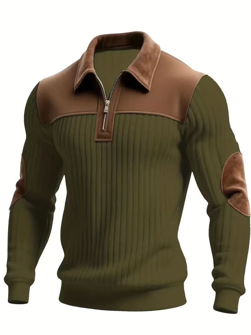Women's Notched-Collar Patchwork Knit Top