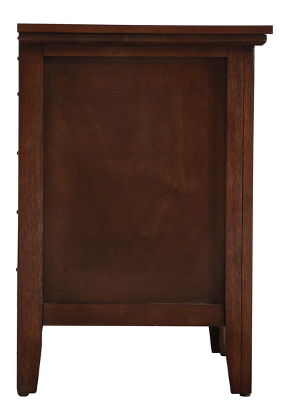 Cappuccino nightstand cabinet front with open lower storage area and tapered legs
