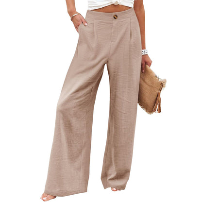 Women's Button Elastic Waist Wide Leg Trousers