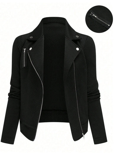 Women's Slim Fit Oblique Zipper Jacket | Casual Moto Style Coat Women's Oblique Zipper Fastener Decorati | Ectron Online