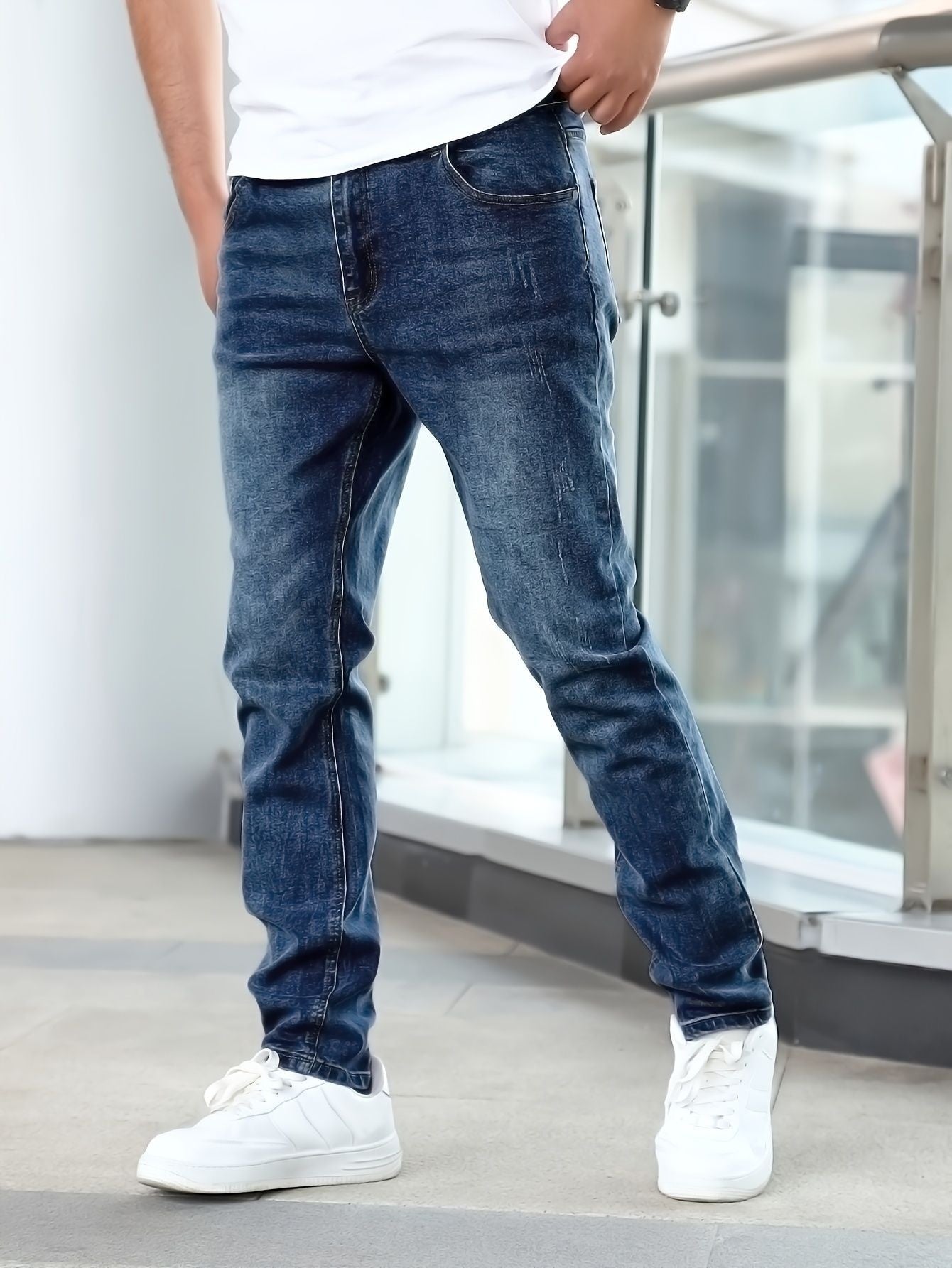Men's Solid Color Stretch Jeans Stretch Men's Casual Solid Color Jeans | Ectron Online