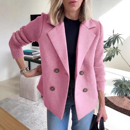 Women's Double Breasted Splicing Coat with Knitted Sleeves Double Breasted Lapel Jacket Fashion Kni | Ectron Online