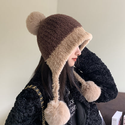 Women's Fleece-Lined Knitted Hat | Warm Ear Protection Woolen Cap Fleece-lined Thickened Knitting Hanging | Ectron Online