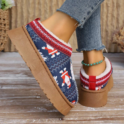 Women's Christmas Ankle Boots – Plush Lined Slip-On Winter Shoes Women's Cartoon Christmas Print Ankle Bo | Ectron Online