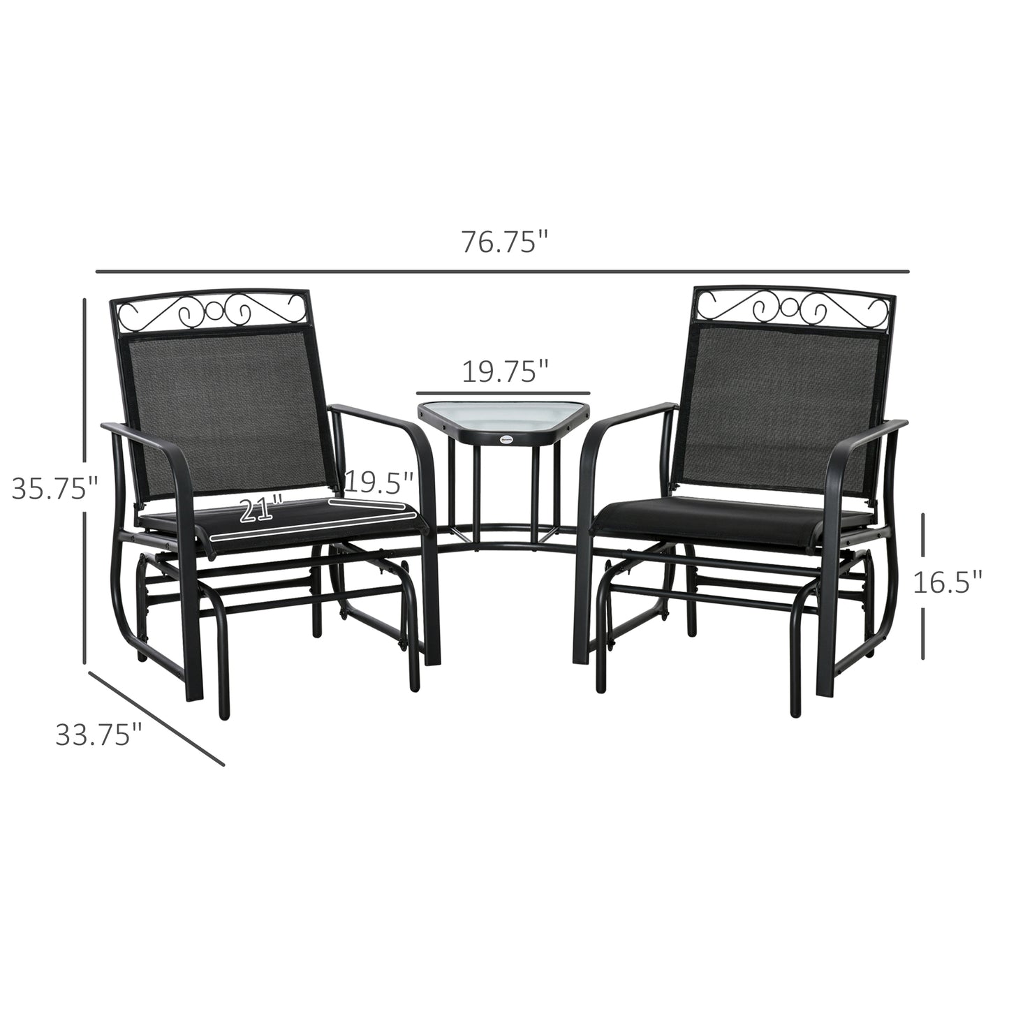 Outdoor Glider Chairs with Coffee Table - 2-Seat Patio Swing Set