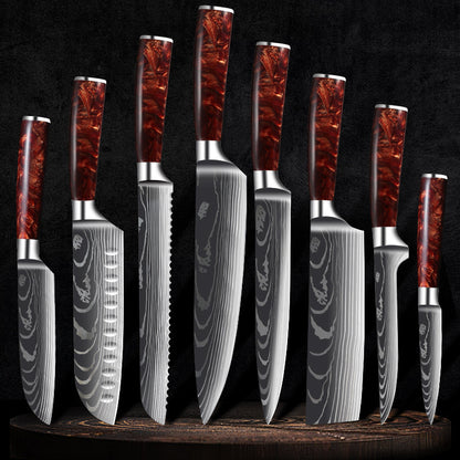 Premium Cutlery | Damascus Steel | with Red Resin Handles Kitchen Knives Set | Ectron Online