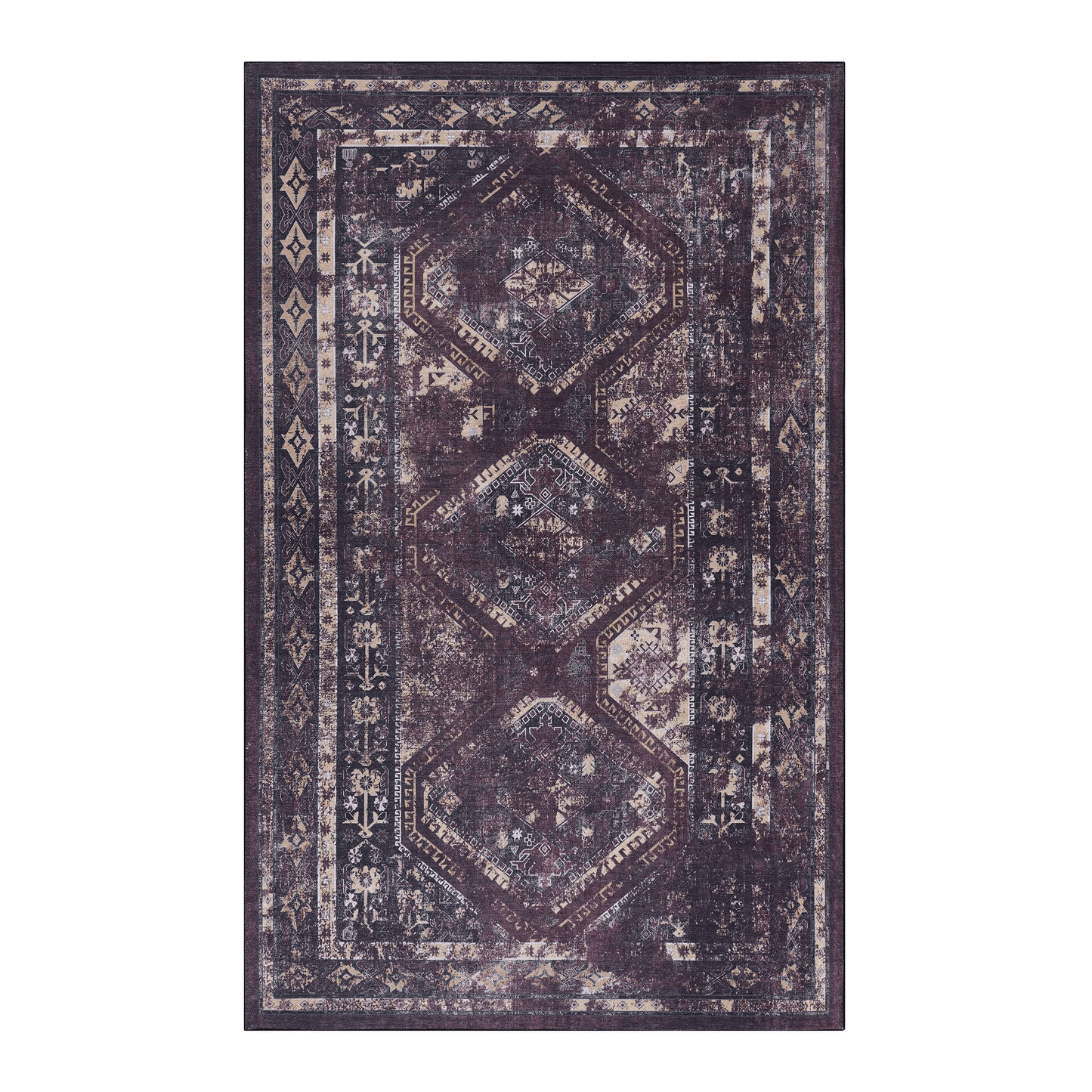 Maval Washable Area Rug - Black & Burgundy (5' x 8')
