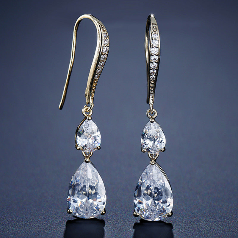 RAKOL Simple Long Exquisite Water Drop Zircon  Female Simple Banquet All-match Earrings