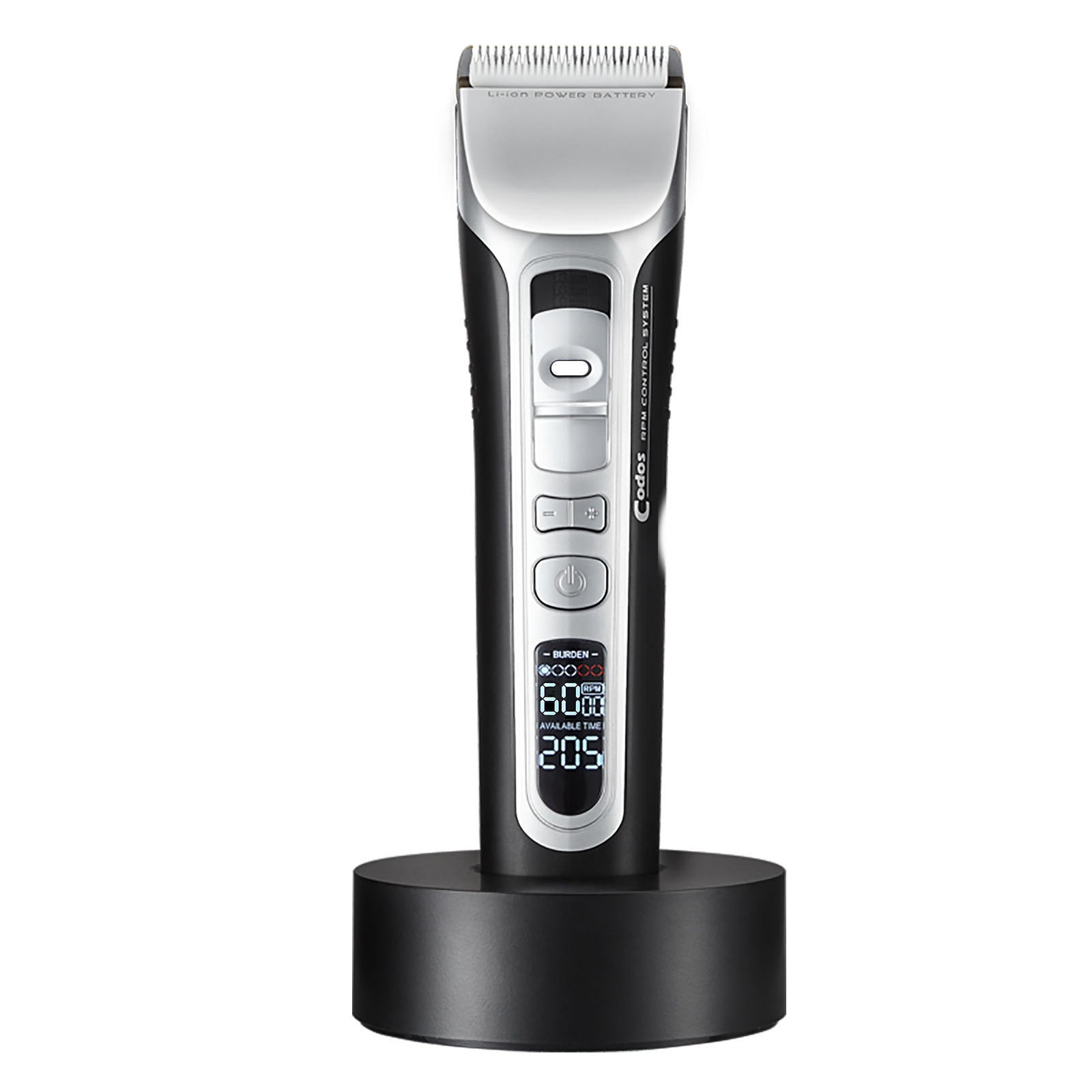 Hair trimmer with digital display on a white background