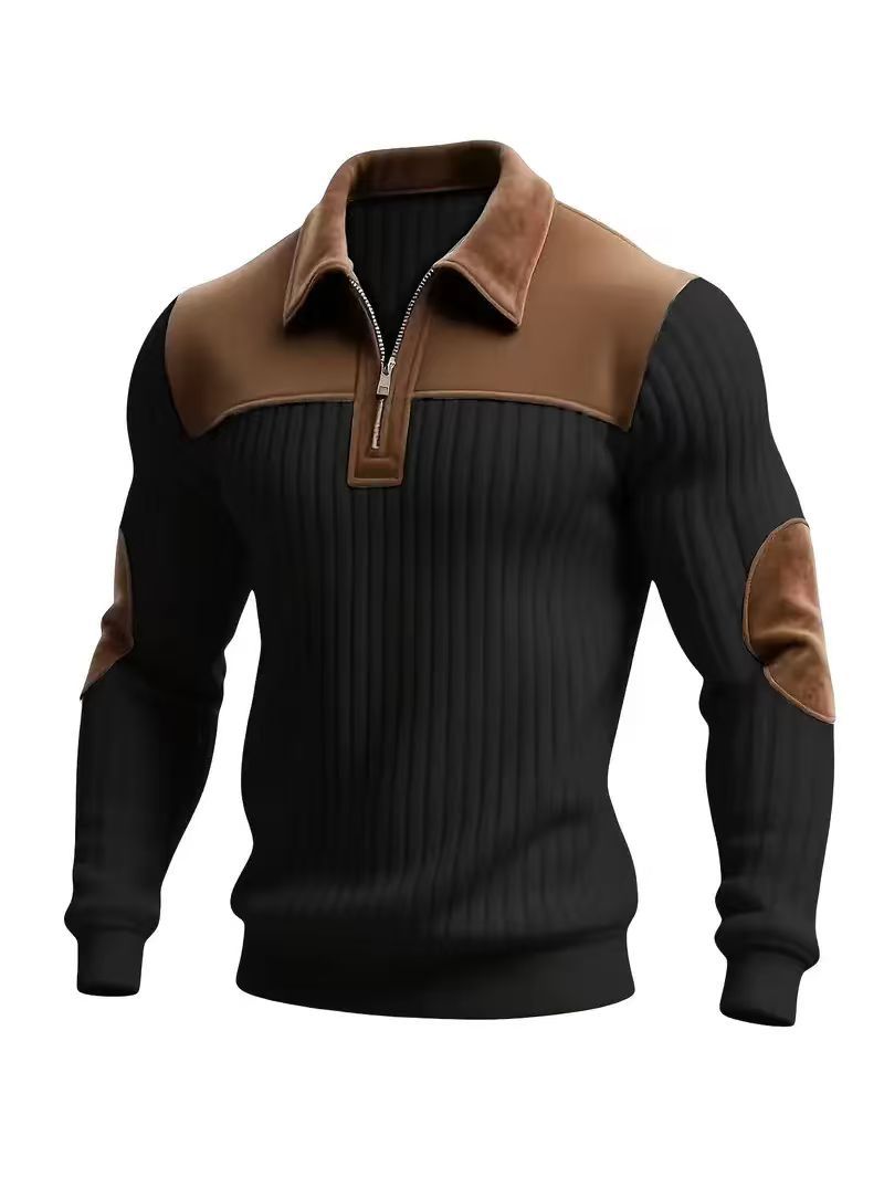 Women's Notched-Collar Patchwork Knit Top