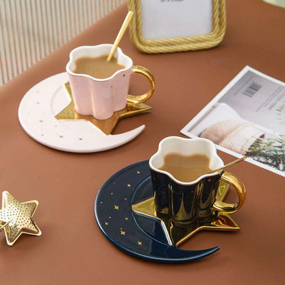 Creative Ceramic Cup with Star and Moon Saucer - Celestial Gold Trim Coffee Set Creative Ceramic Cup With Star And Moon | Ectron Online
