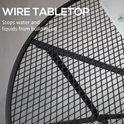 Black wire tabletop mesh with raised grid pattern on a round bistro table