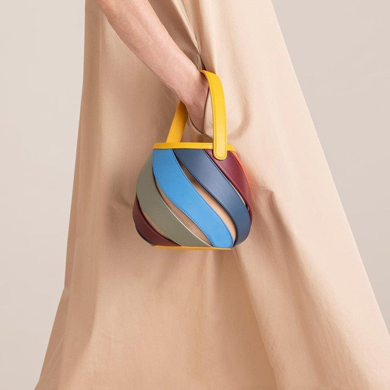 Cylindrical Contrast Color Bucket Bag - Diamond Quilted Stitching Cylindrical Contrast Color Portable Mess | Ectron Online