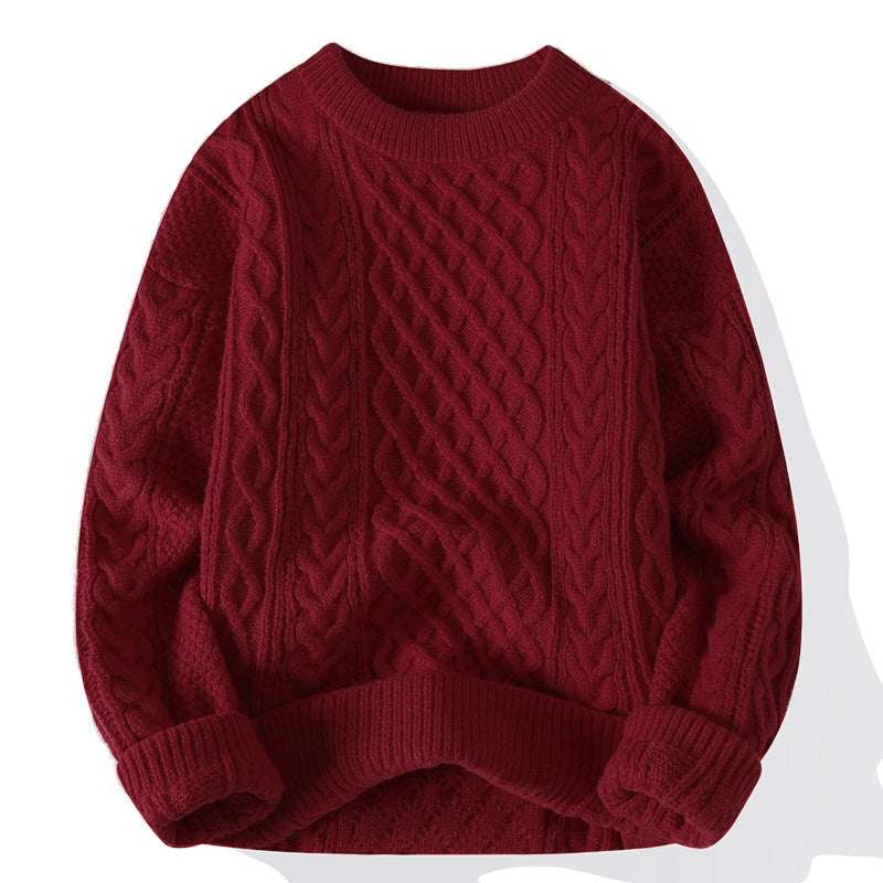 Autumn And Winter New Men's Twist Sweater Casual Round Neck Pullover Top