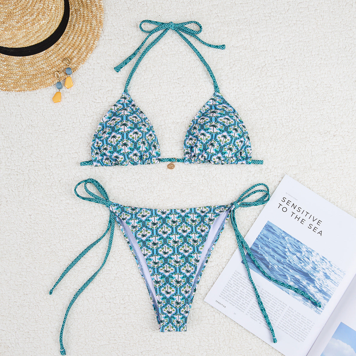 Women Printed Lace-up Bikini Split Swimsuit Swimwear Women Printed Lace-up Bikini Split Swims | Ectron Online