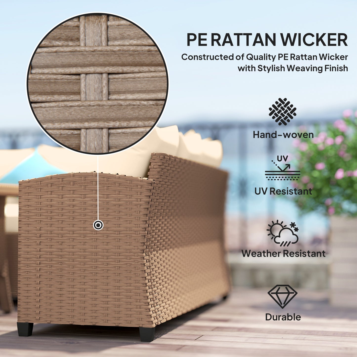 6-Piece PE Wicker Patio Conversation Set with WPC Dining Table
