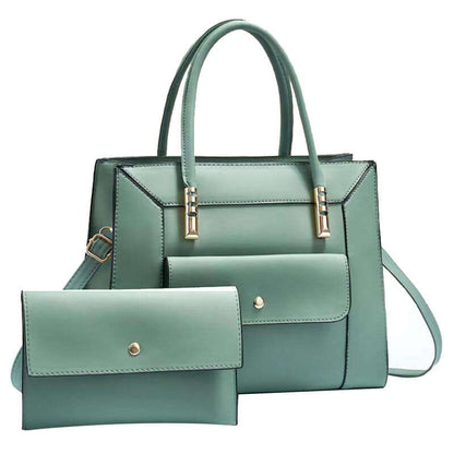 Mint green tote bag set with top handles and matching mini crossbody bag