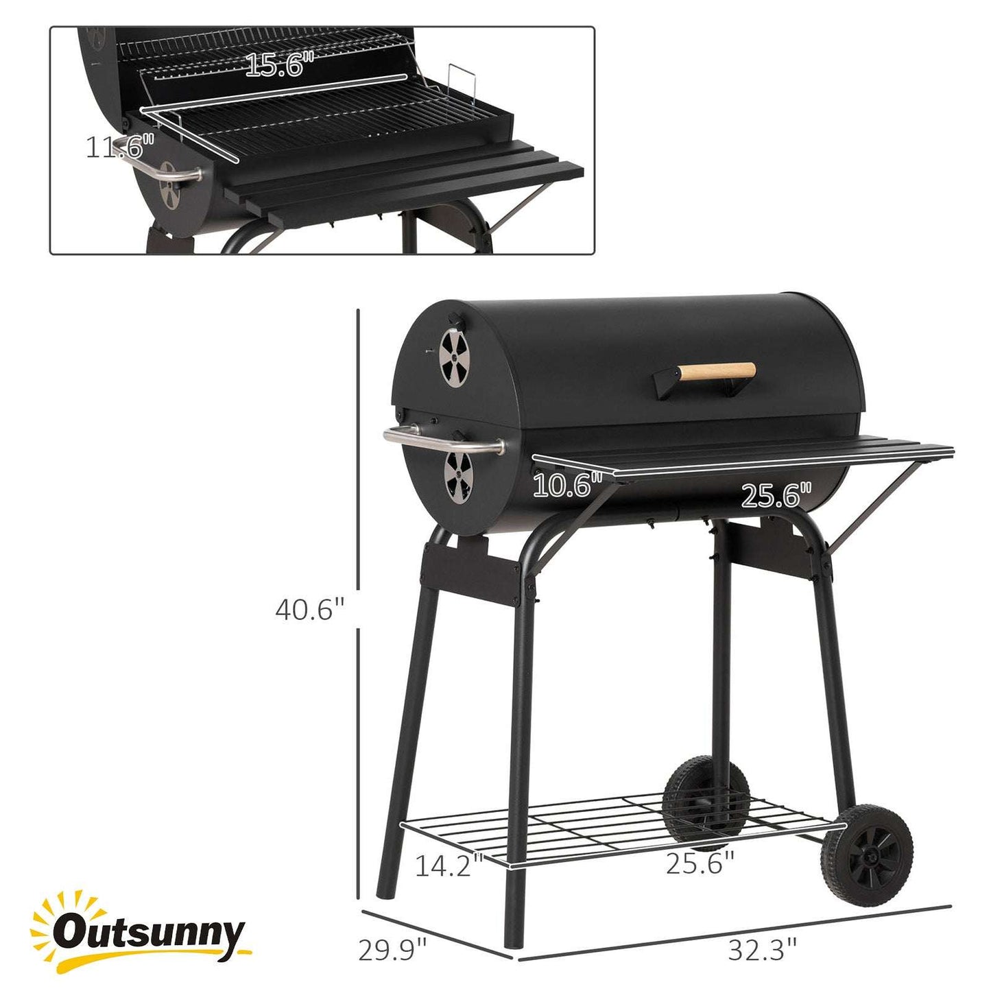 30" Portable Charcoal BBQ Grill - Outdoor Grill with Wheels & Shelf 30" Portable Charcoal Barbecue Grill wit | Ectron Online