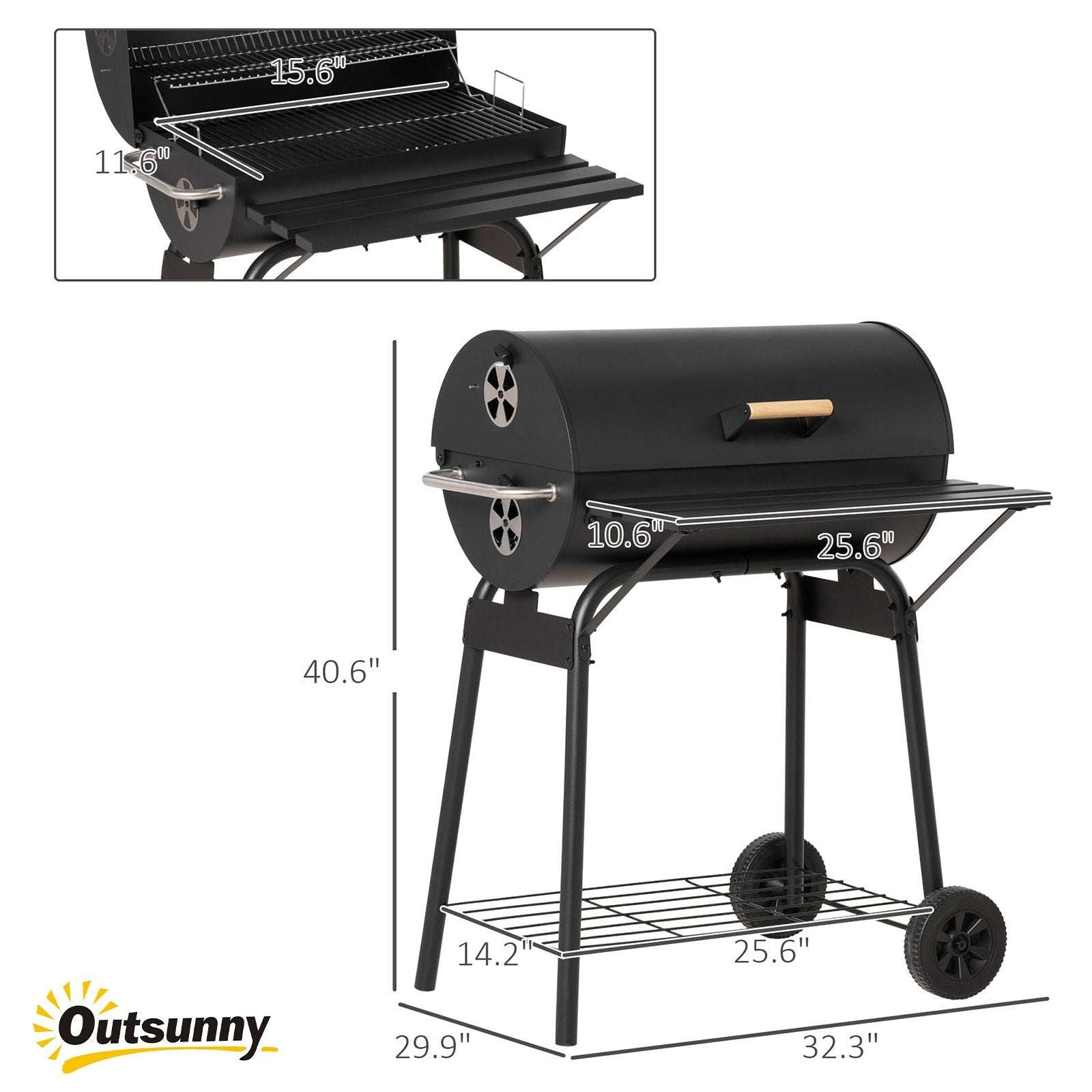 30" Portable Charcoal BBQ Grill - Outdoor Grill with Wheels & Shelf 30" Portable Charcoal Barbecue Grill wit | Ectron Online