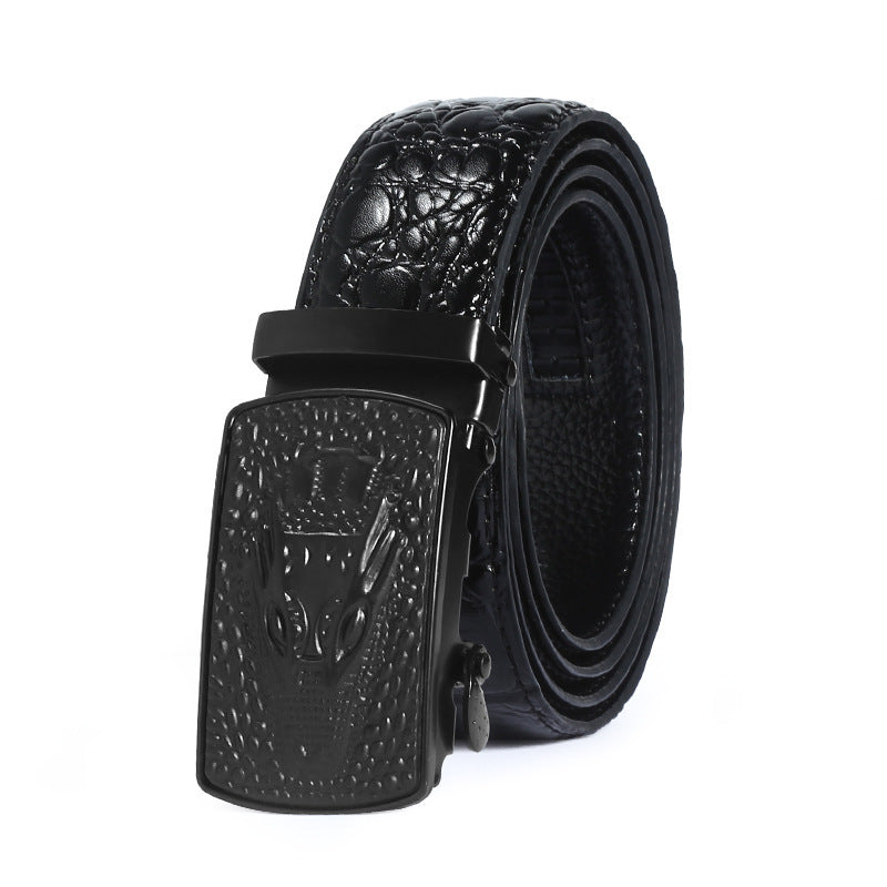 Leather Belt Men's Business Print Automatic Buckle