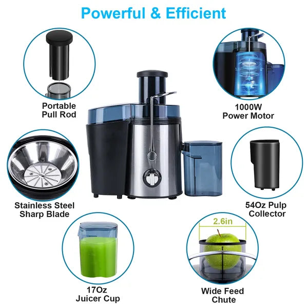 1000W Centrifugal Juicer Extractor - 3.6" Wide Chute & 2-Speed Control