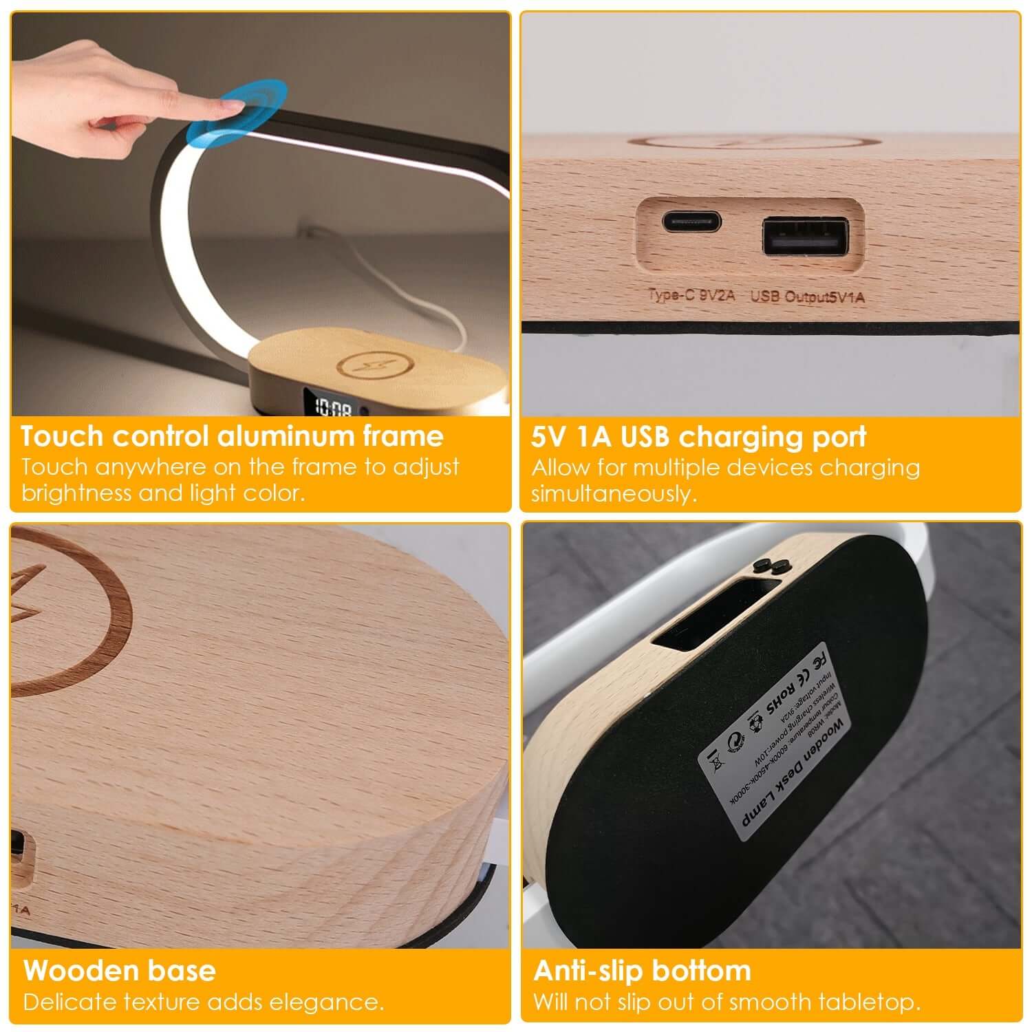 3-in-1 LED Bedside Lamp with Wireless Charging & Clock 1 Set Bedside Table Lamp Touch Control L | Ectron Online