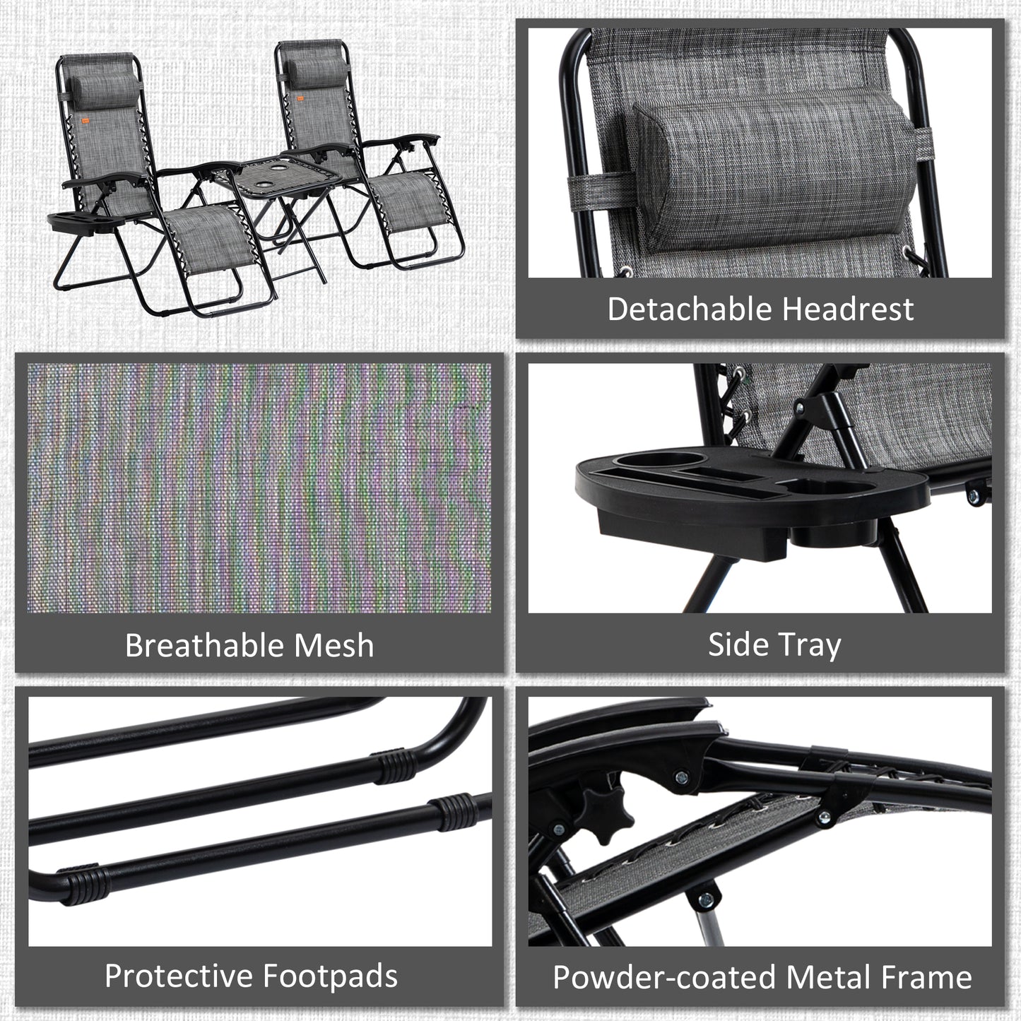 Zero Gravity Chair Set with Side Table - Folding Reclining Loungers