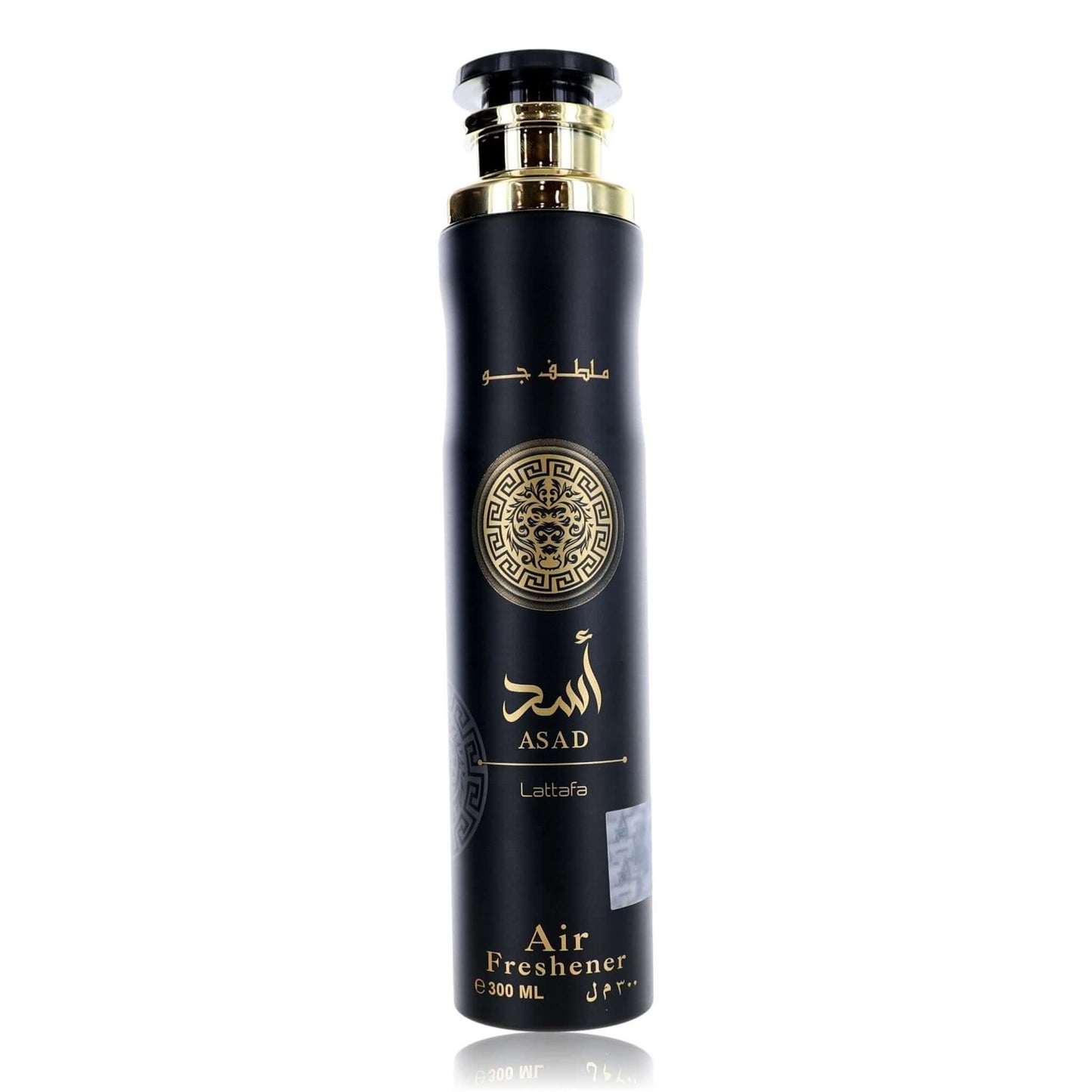 Asad by Lattafa air freshener bottle, dark with gold cap and label text