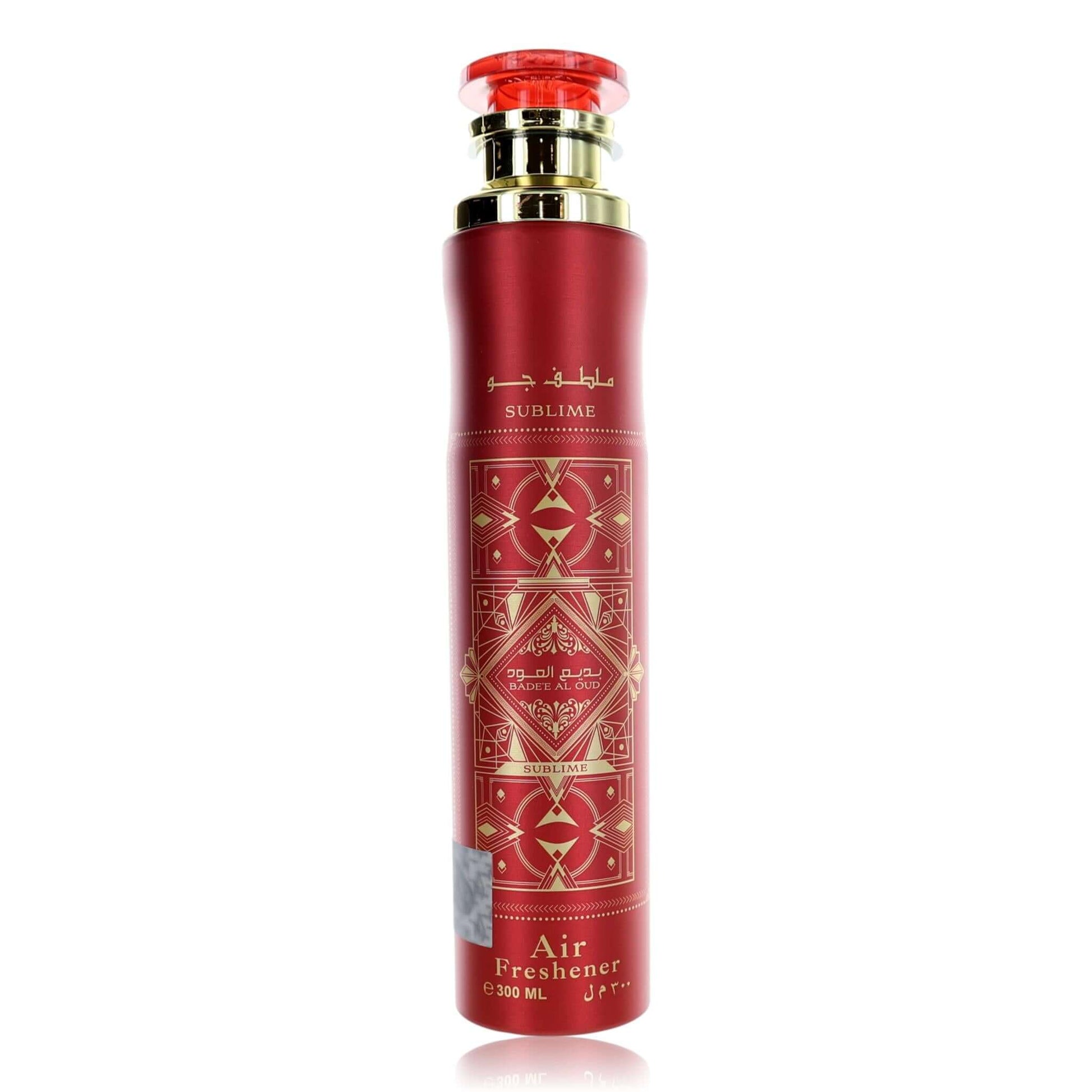 Lattafa Bade'e Al Oud Sublime air freshener, red bottle with gold cap