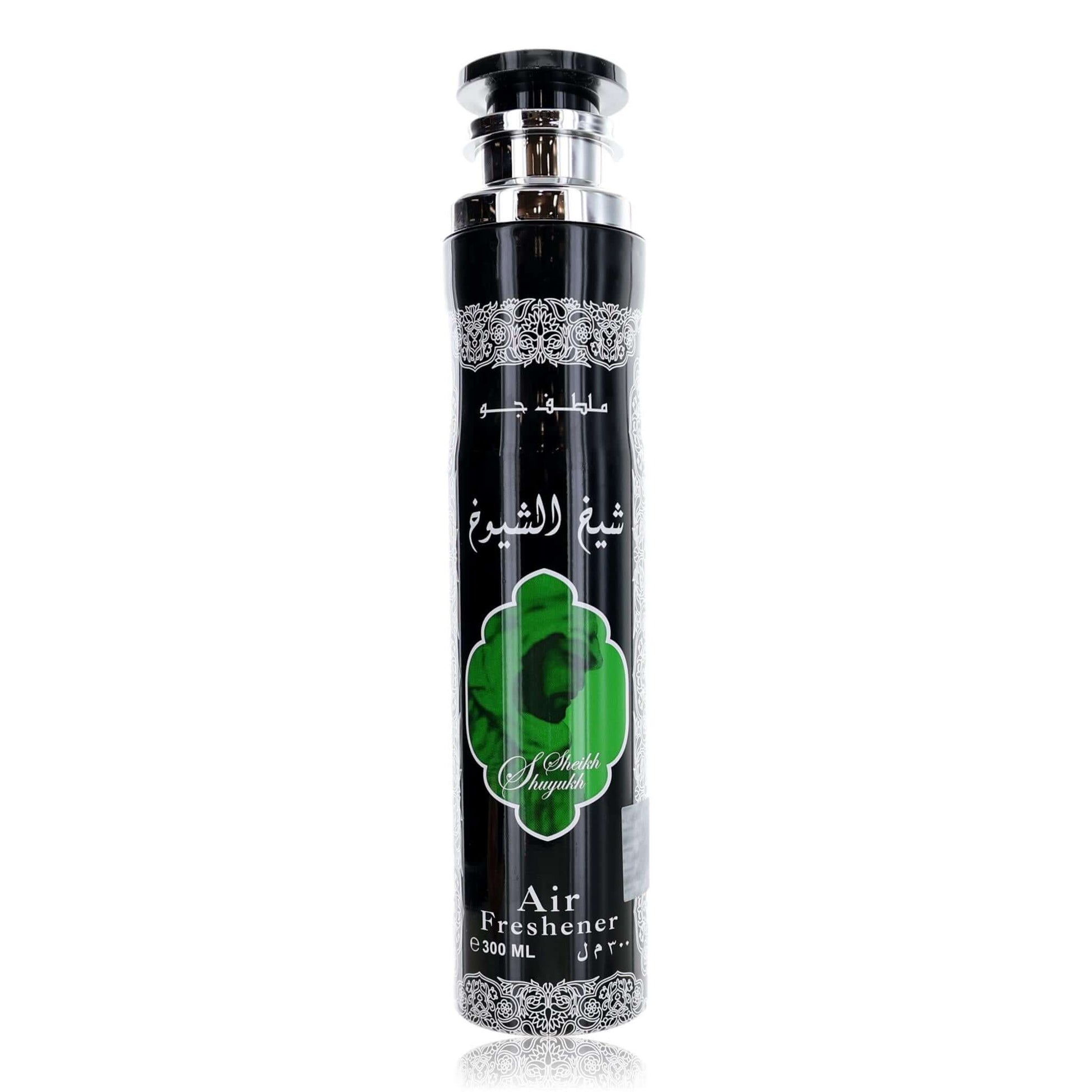 Black air freshener bottle with silver cap and green heart label