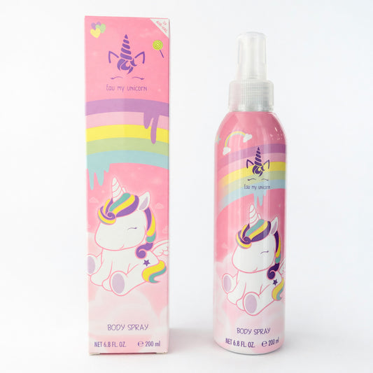 Unicorn body spray for girls with pink spray bottle and matching box, 6.8 oz