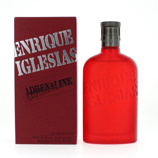 Men's Adrenaline eau de toilette spray bottle, red glass with black cap