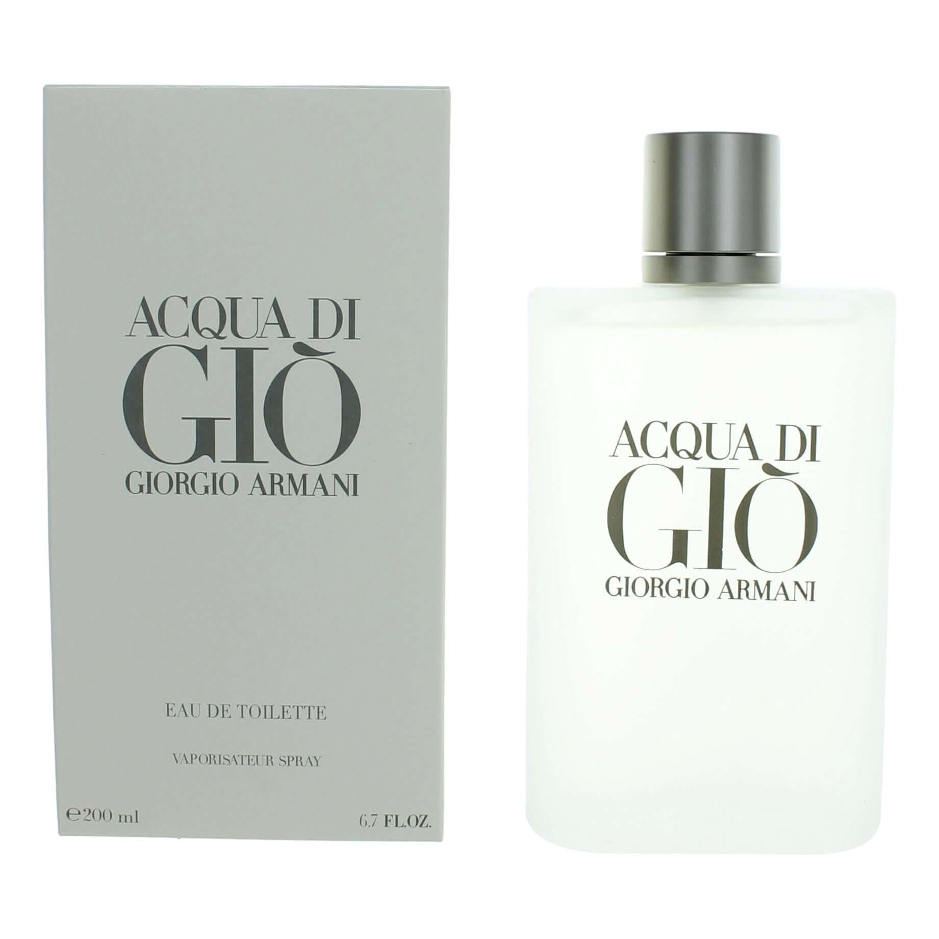 Men's eau de toilette spray bottle with silver cap and matching logo box