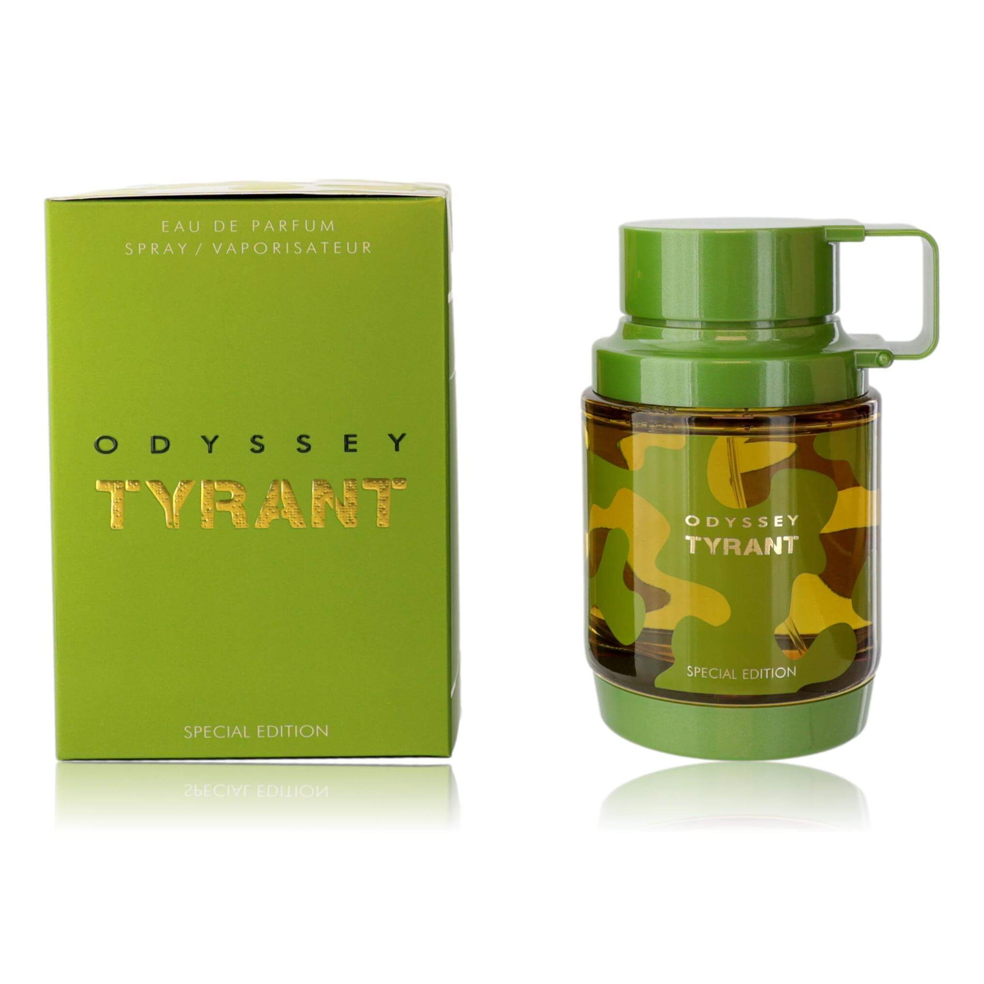 Odyssey Tyrant by Armaf, 3.4 oz EDP Spray for Men in special edition camouflage packaging.