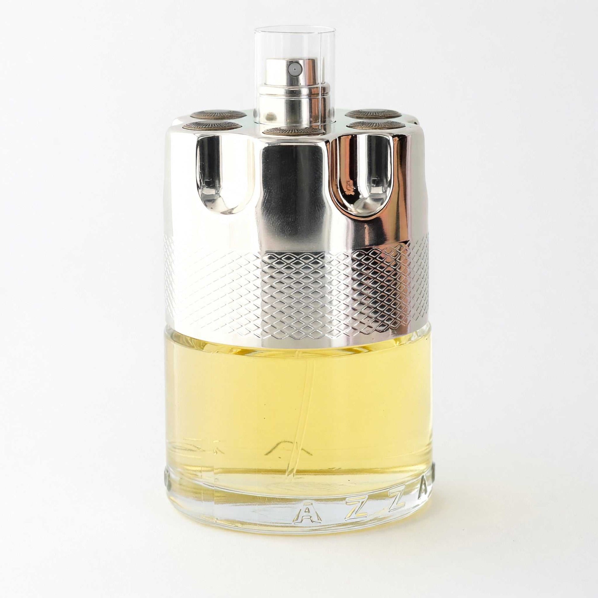 Azzaro Wanted EDT tester bottle with silver cap and golden liquid, 3.4 oz