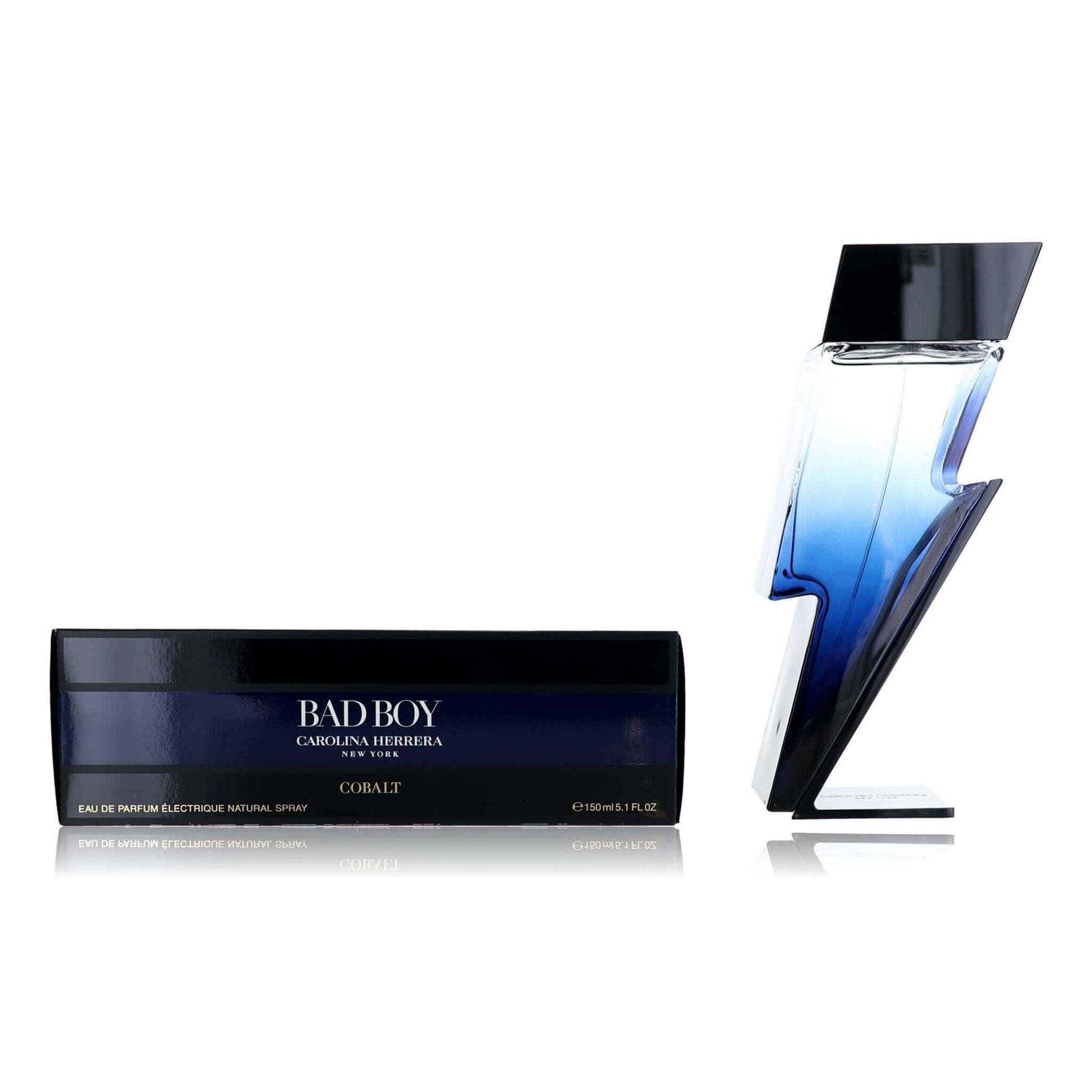 Cobalt men's eau de parfum spray bottle with dark box and label