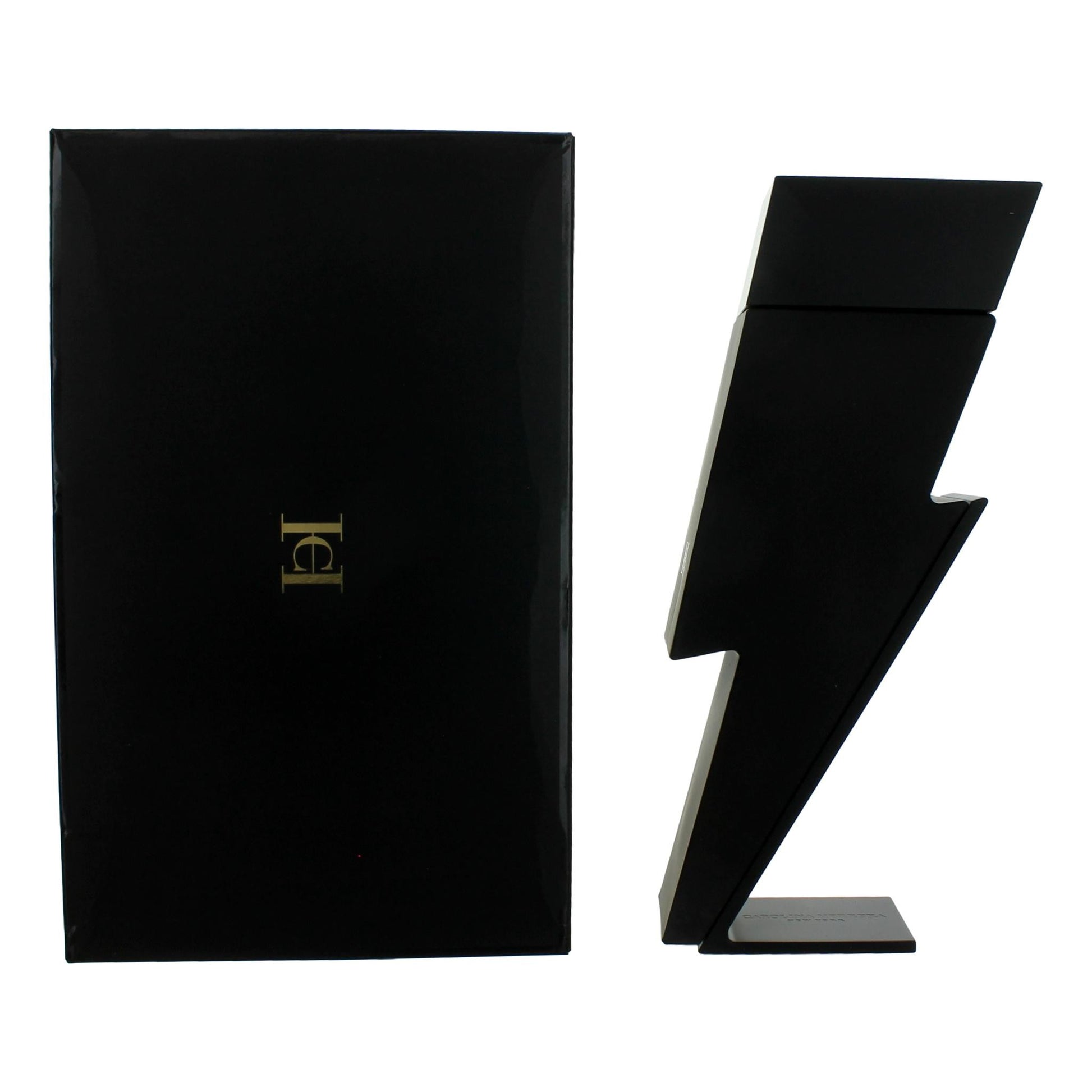 Men's eau de parfum spray box, black with gold logo and matching insert