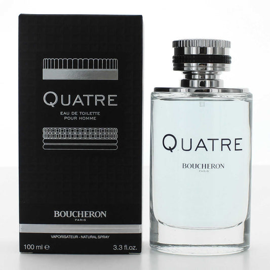 Men's Quatre by Boucheron EDT spray in clear glass bottle with silver ribbed cap