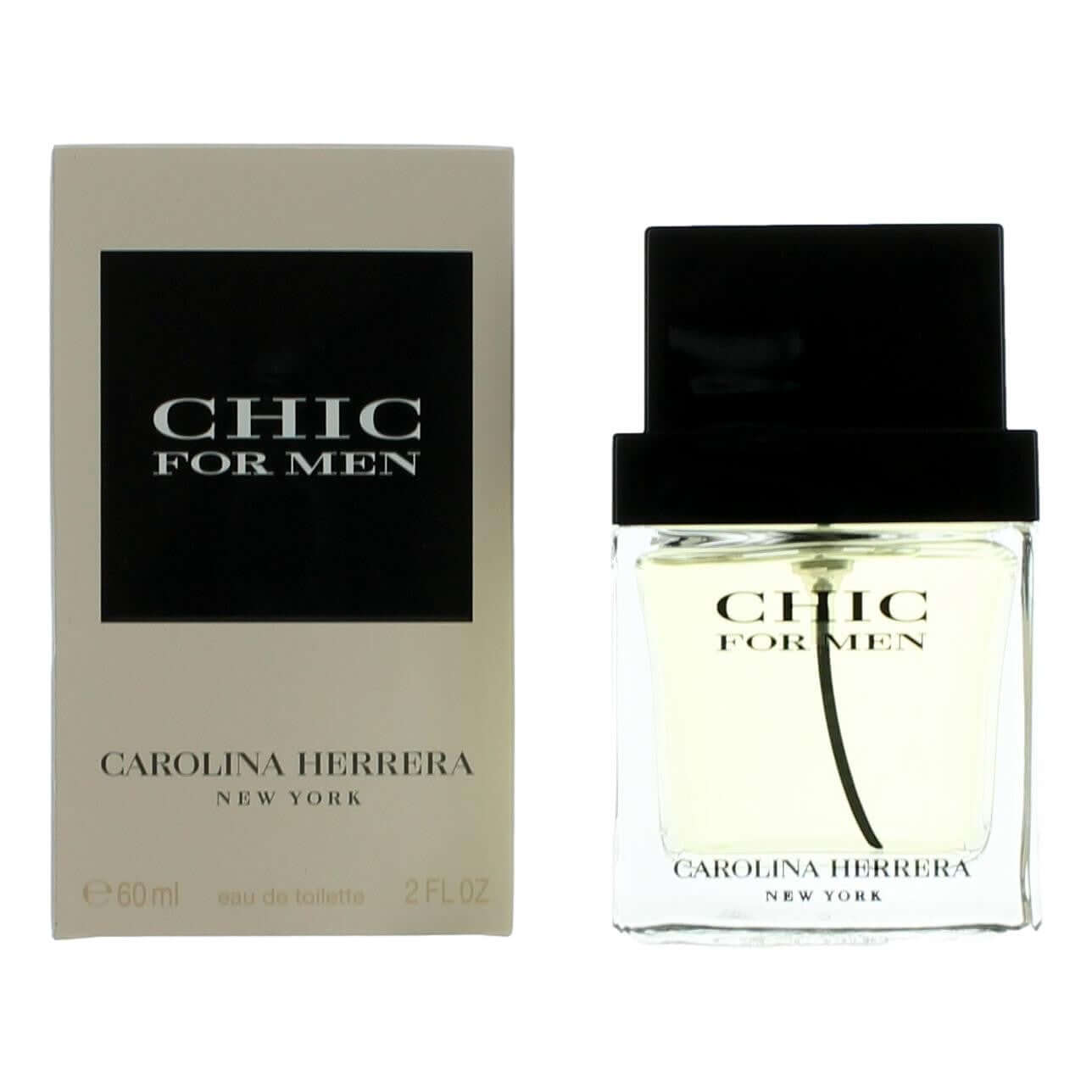 Chic by Carolina Herrera, 2 oz EDT Spray for Men in box with sleek design and modern bottle.