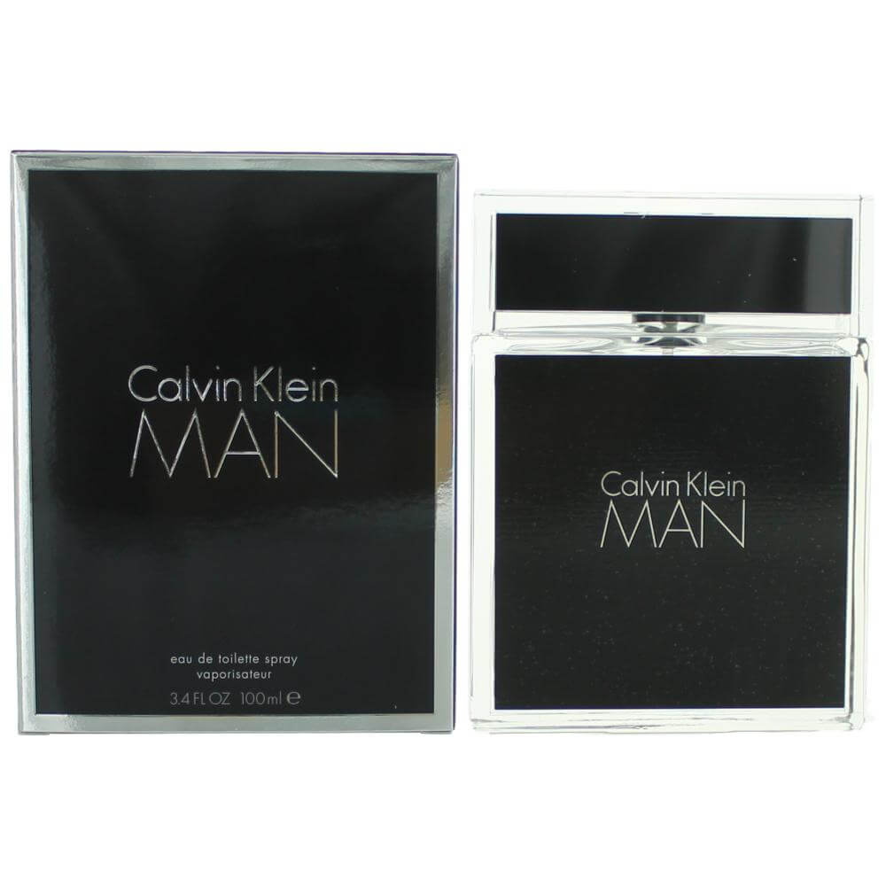Men's Calvin Klein MAN EDT spray bottle, clear bottle with black label, 100 ml