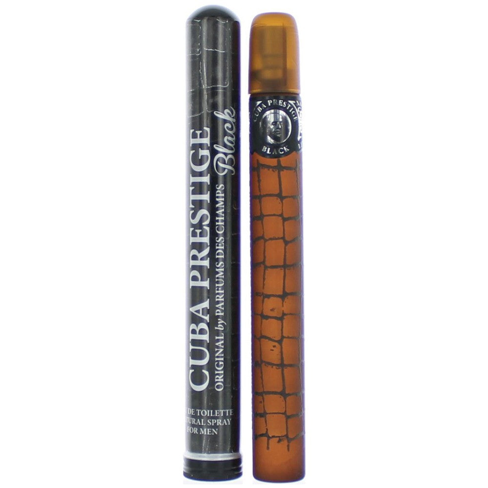 Men's EDT spray bottle set with amber cylinder bottle and dark black cap