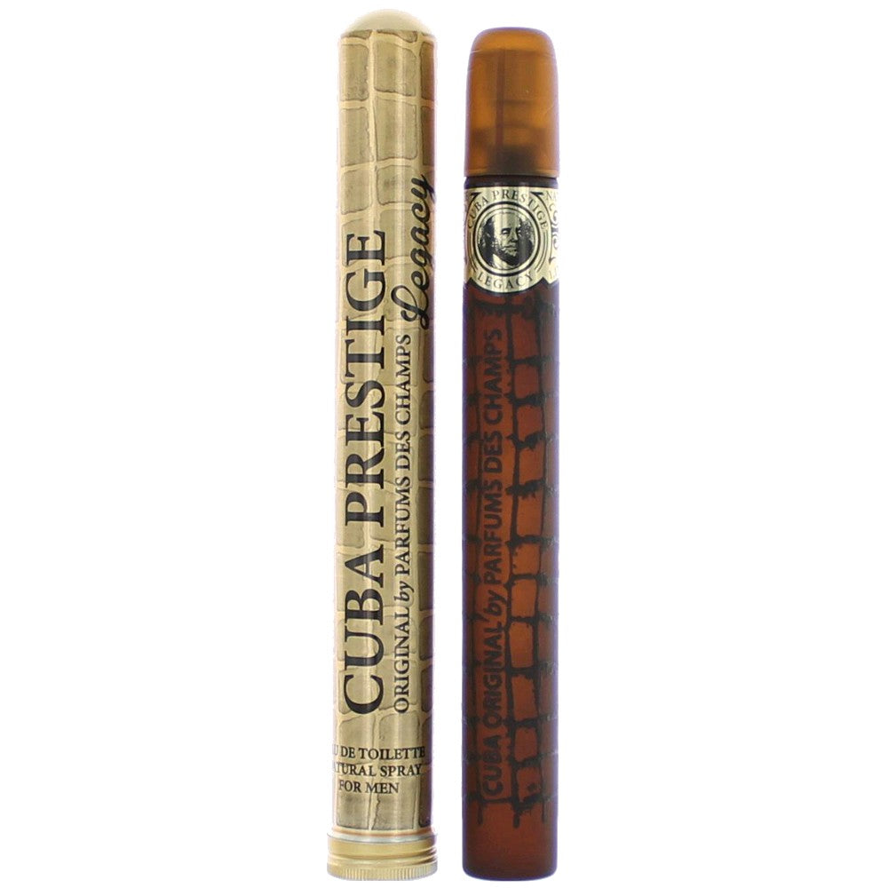 Men's EDT spray bottles: amber glass cylinder with gold cap and printed label