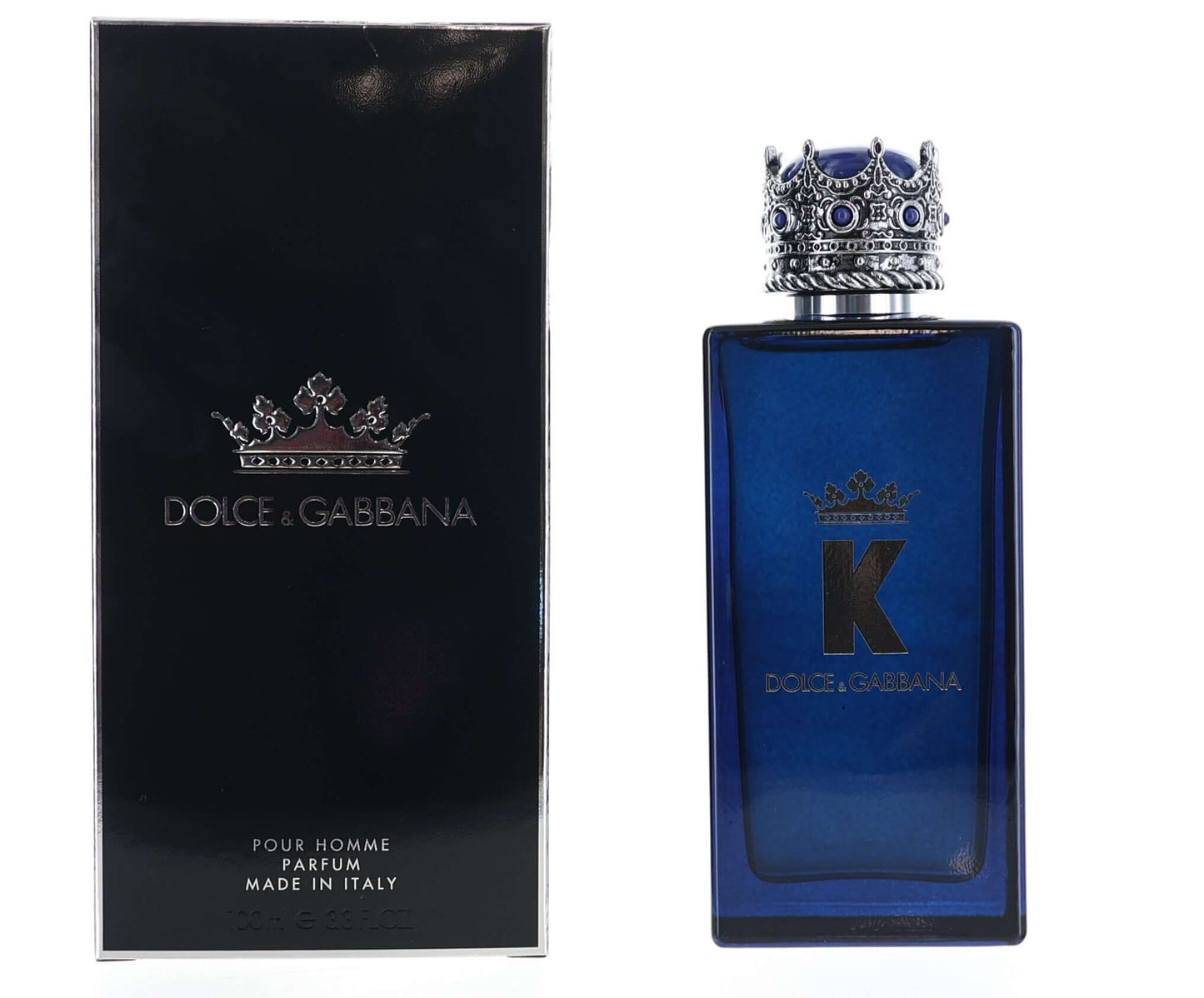 Men's perfume spray set: blue glass bottle with crown, in black presentation box