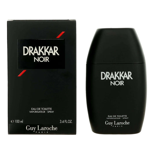 Drakkar Noir by Guy Laroche, 3.4 oz EDT Spray for Men in black bottle with box.