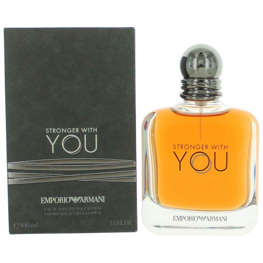 Stronger With You by Emporio Armani, 3.4 oz EDT Spray for Men in a stylish bottle with packaging.
